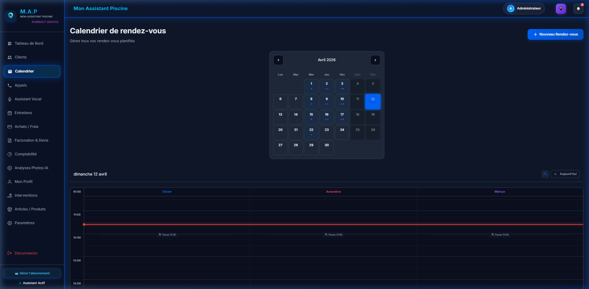 Calendrier de rendez-vous multi-techniciens