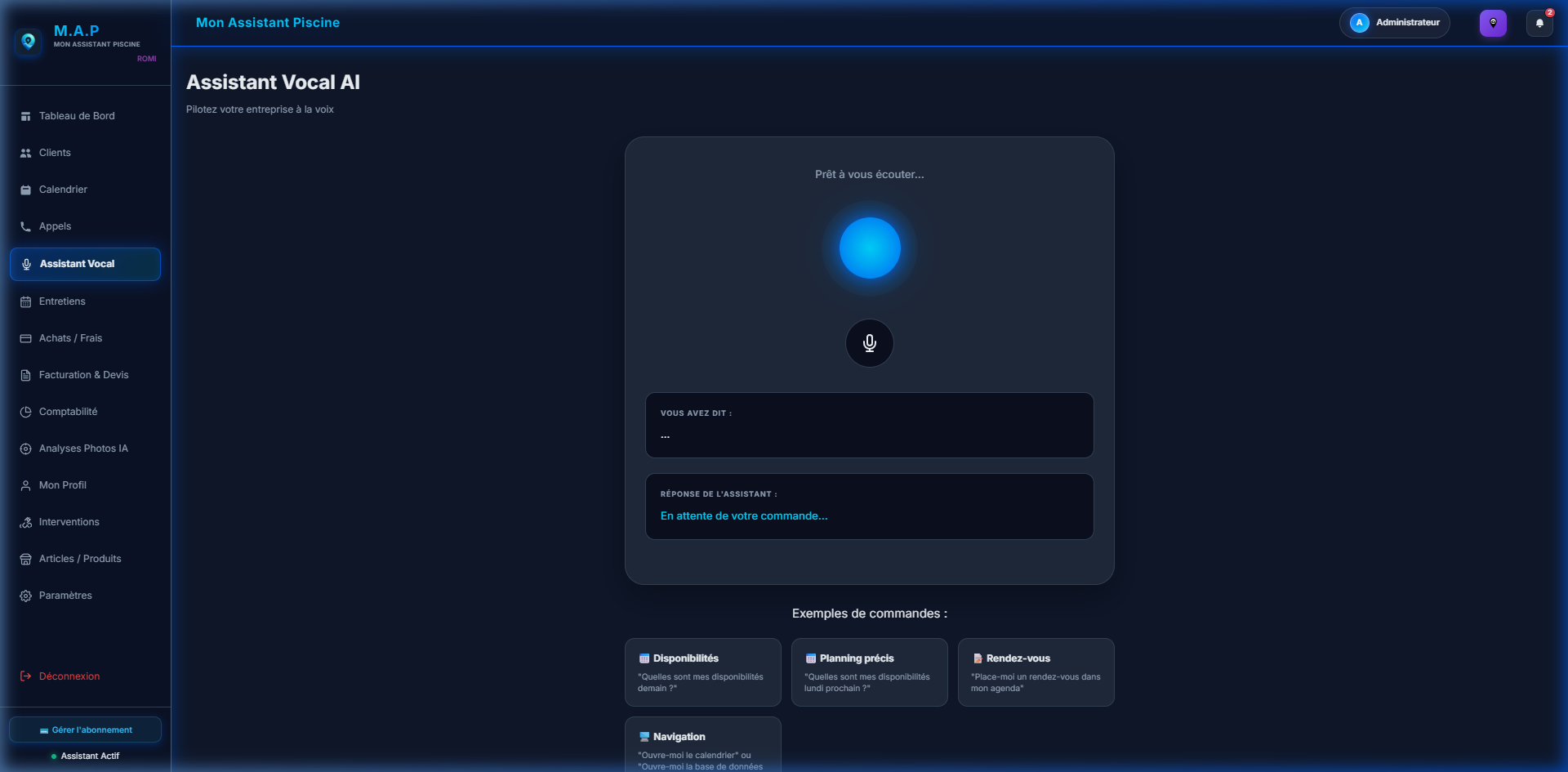 Assistant vocal IA avec commandes vocales